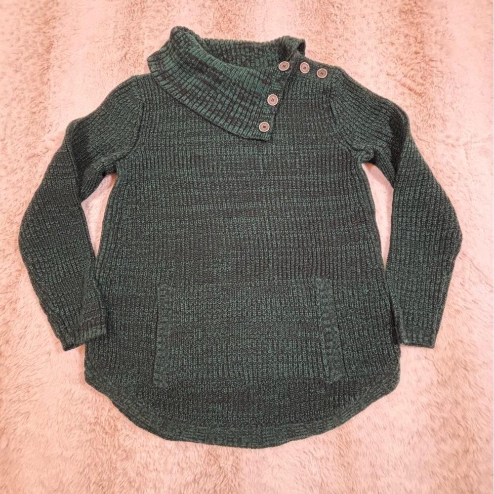 Style & Co Petite Funnel Neck Sweater PS Green Long Sleeve Knit Pullover